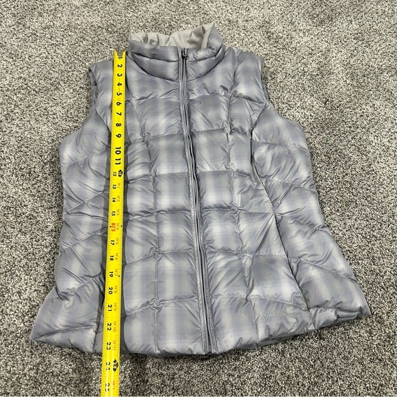 Eddie Bauer EB650 Grey Blue Down Filling Puffer Vest Zip Pockets Women’s Size S - Picture 4 of 12